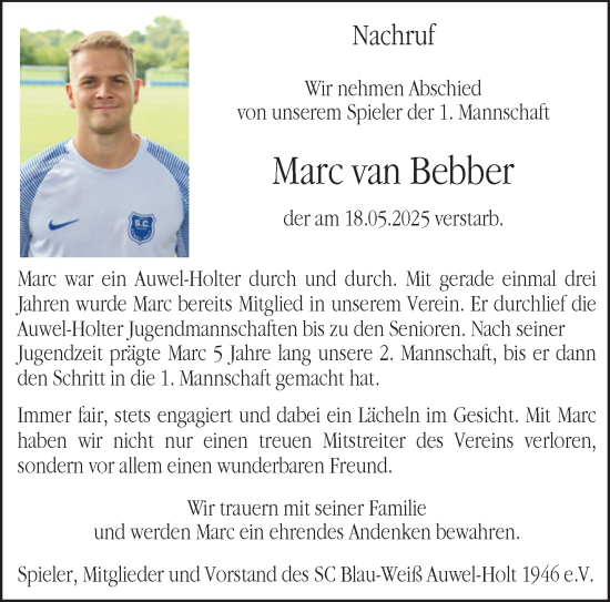 Traueranzeige von Marc van Bebber von NNA