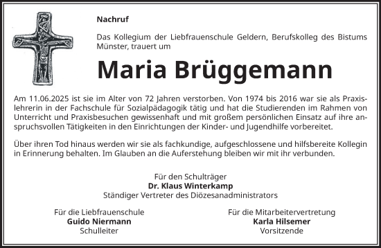 Traueranzeige von Maria Brüggemann von NNA