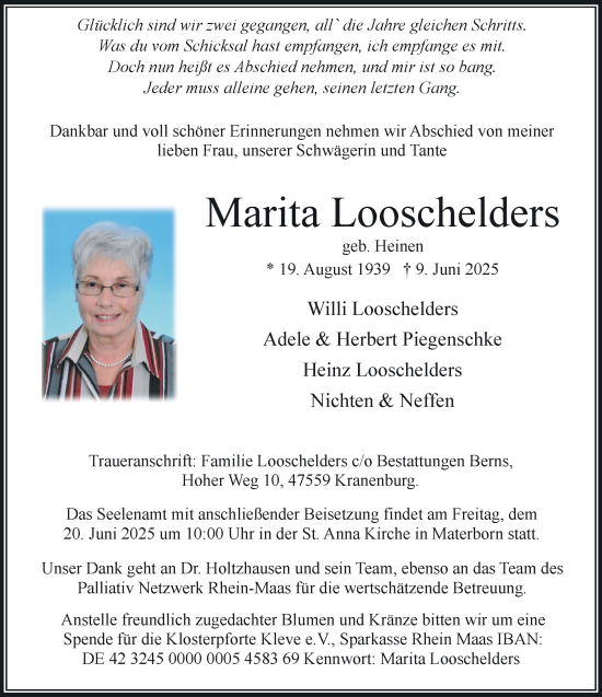 Traueranzeige von Marita Looschelders von NNA