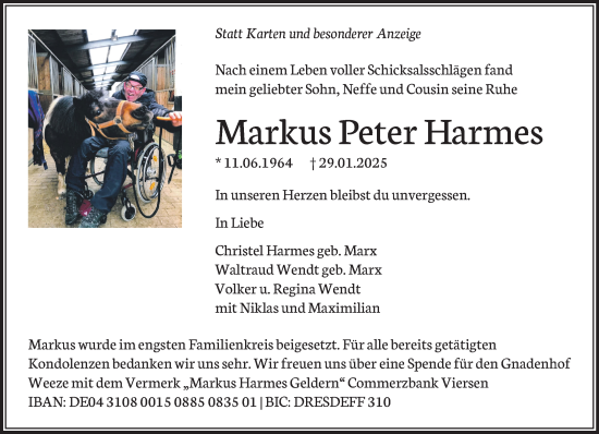 Traueranzeige von Markus Peter Harmes von NNA