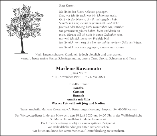 Traueranzeige von Marlene Kawamoto von NNA