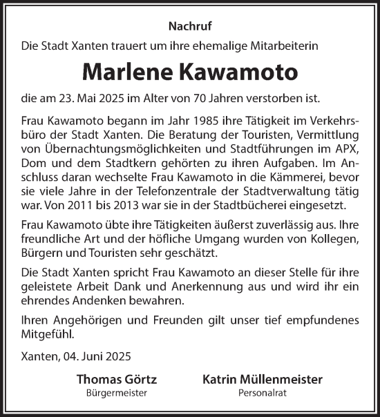 Traueranzeige von Marlene Kawamoto von NNA