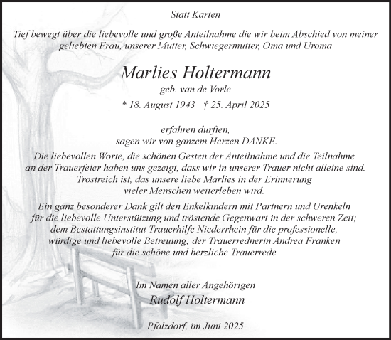 Traueranzeige von Marlies Holtermann von NNA
