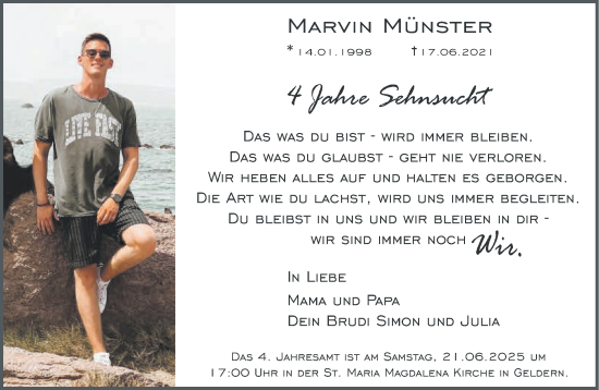 Traueranzeige von Marvin Münster von NNA