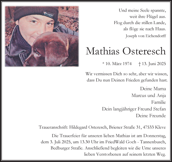 Traueranzeige von Mathias Osteresch von NNA