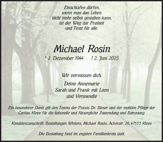 Traueranzeige von Michael Rosin von NNA