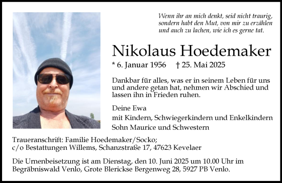 Traueranzeige von Nikolaus Hoedemaker von NNA