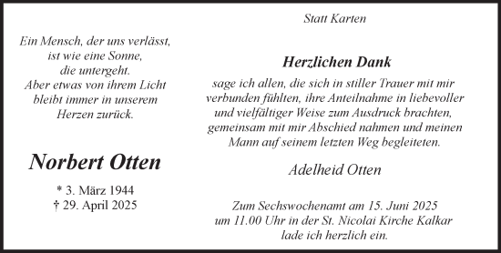 Traueranzeige von Norbert Otten von NNA