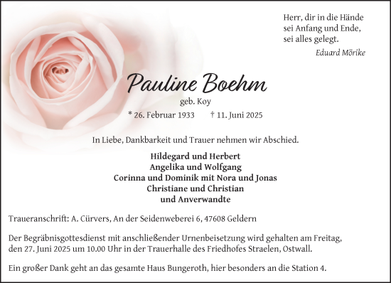 Traueranzeige von Pauline Boehm von NNA