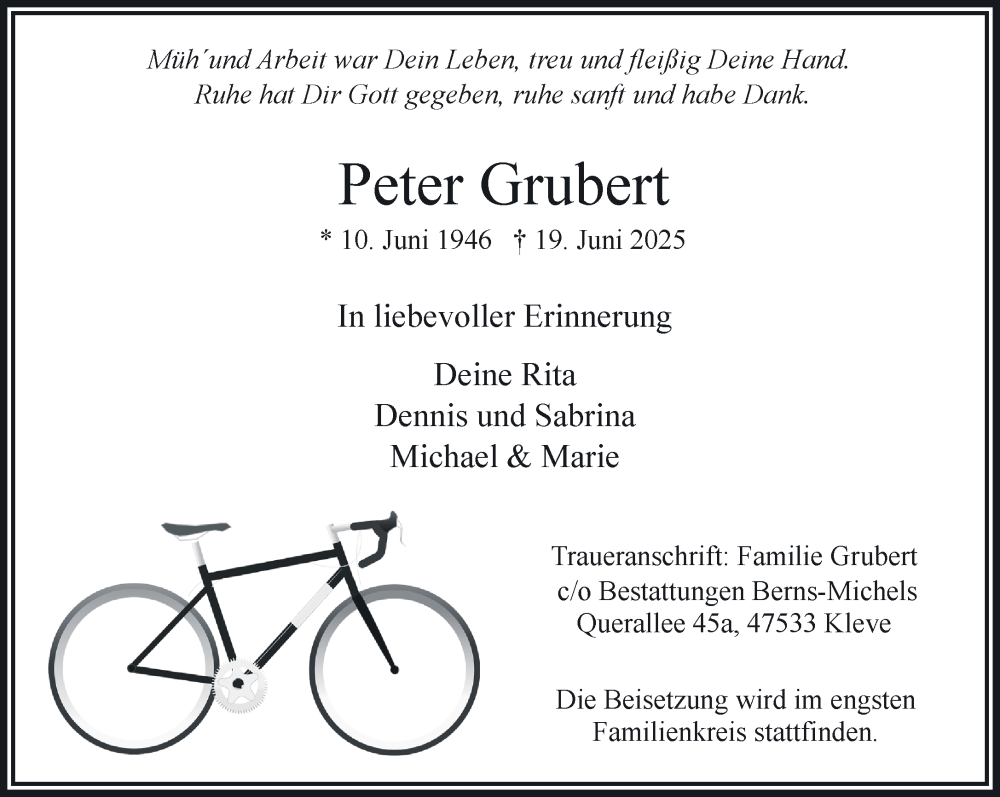  Traueranzeige für Peter Grubert vom 28.06.2025 aus NNA