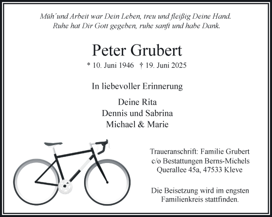 Traueranzeige von Peter Grubert von NNA
