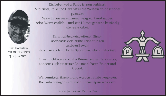 Traueranzeige von Piet Hoderlein von NNA