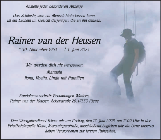 Traueranzeige von Rainer van der Heusen von NNA