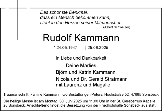 Traueranzeige von Rudolf Kammann von NNA