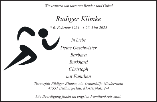 Traueranzeige von Rüdiger Klimke von NNA