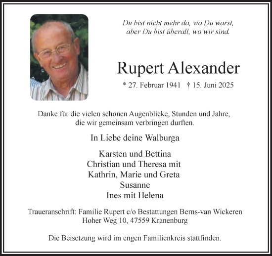 Traueranzeige von Rupert Alexander von NNA