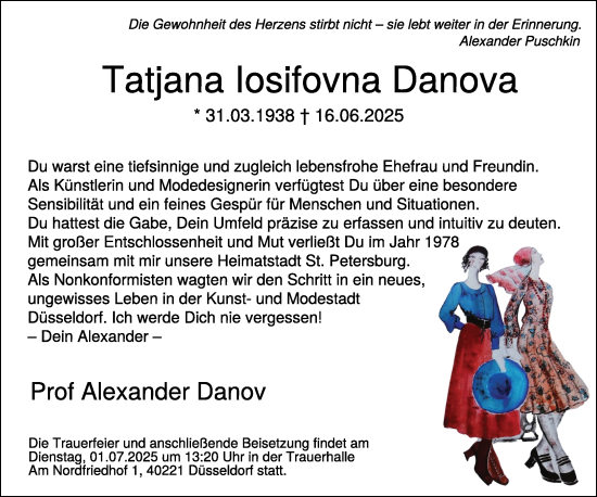 Traueranzeige von Tatjana Iosifovna Danova von NNA