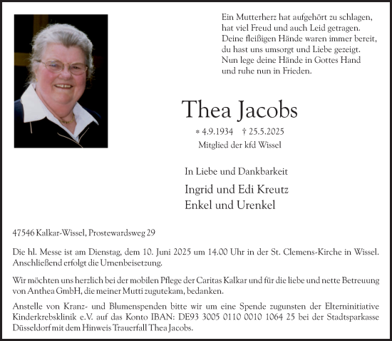 Traueranzeige von Thea Jacobs von NNA