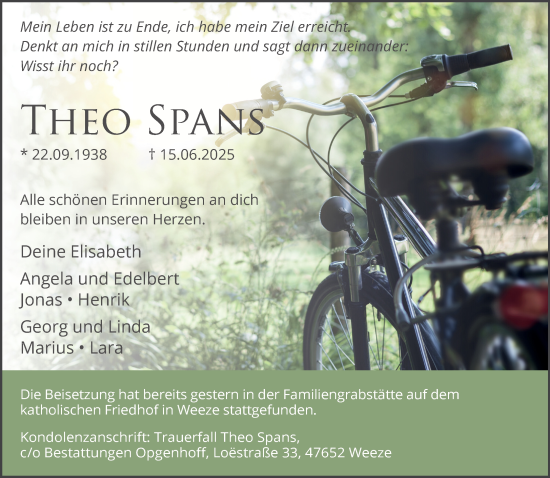 Traueranzeige von Theo Spans von NNA