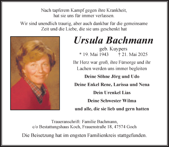 Traueranzeige von Ursula Bachmann von NNA