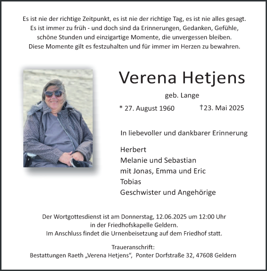 Traueranzeige von Verena Hetjens von NNA