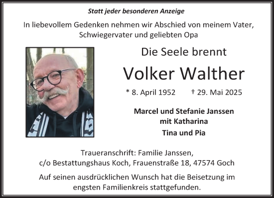 Traueranzeige von Volker Walther von NNA