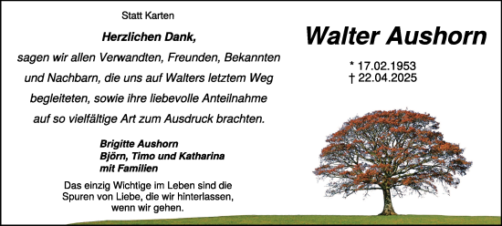 Traueranzeige von Walter Aushorn von NNA