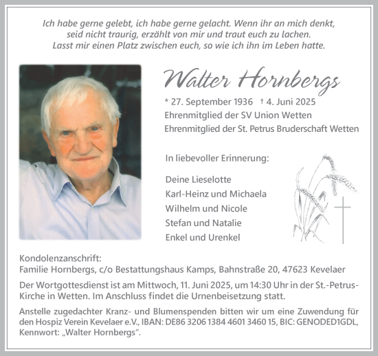Traueranzeige von Walter Hornbergs von NNA