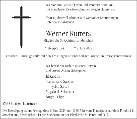 Traueranzeige von Werner Rütters von NNA