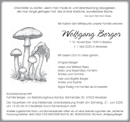 Traueranzeige von Wolfgang Berger von NNA