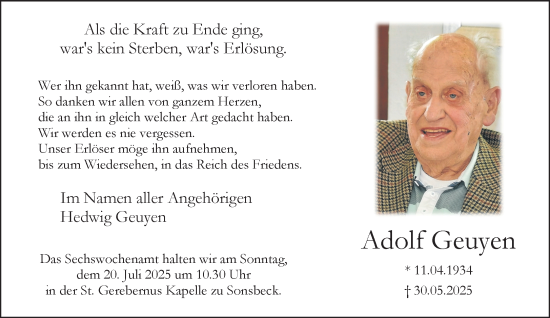 Traueranzeige von Adolf Geuyen von NNA
