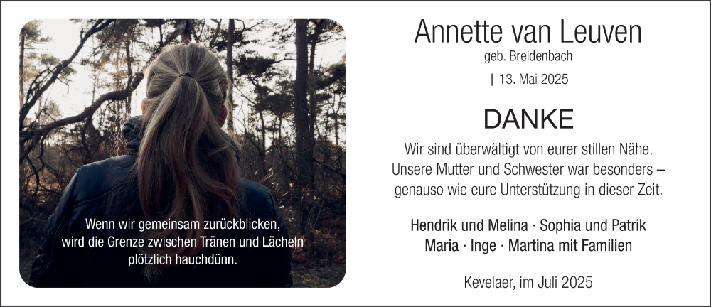  Traueranzeige für Annette van Leuven vom 19.07.2025 aus NNA