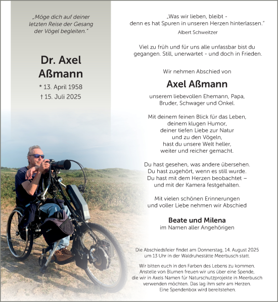 Traueranzeige von Axel Aßmann von NNA