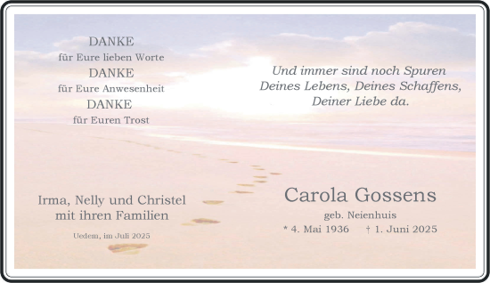 Traueranzeige von Carola Gossens von NNA