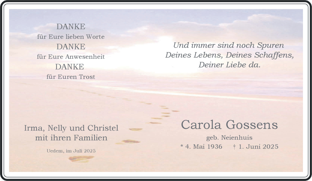  Traueranzeige für Carola Gossens vom 19.07.2025 aus NNA