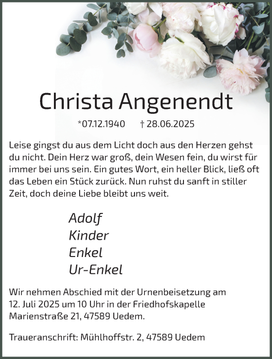 Traueranzeige von Christa Angenendt von NNA