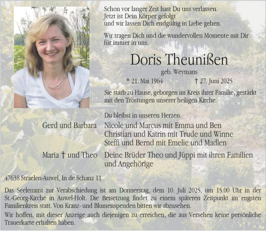 Traueranzeige von Doris Theunißen von NNA