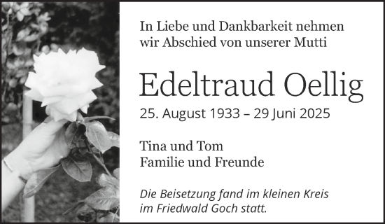 Traueranzeige von Edeltraud Oellig von NNA