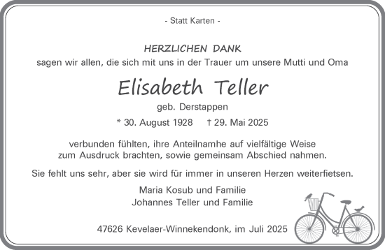 Traueranzeige von Elisabeth Teller von NNA
