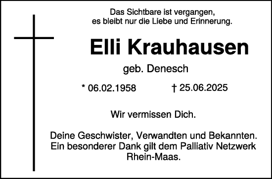 Traueranzeige von Elli Krauhausen von NNA