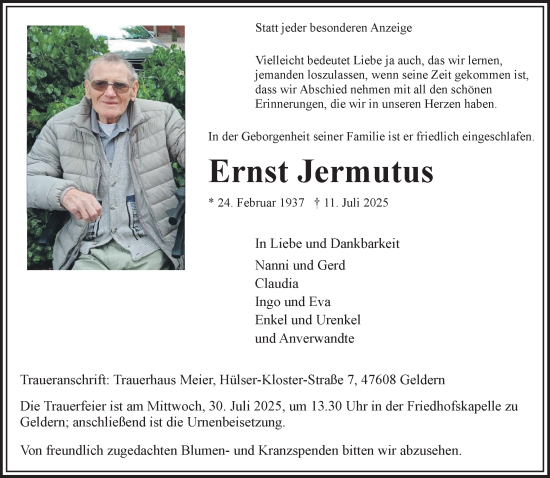 Traueranzeige von Ernst Jermutus von NNA