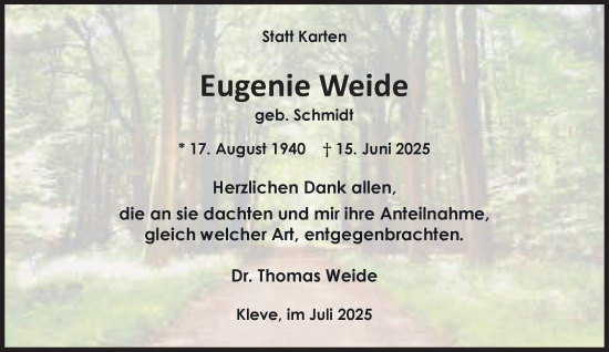 Traueranzeige von Eugenie Weide von NNA