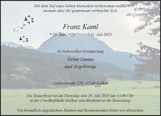 Traueranzeige von Franz Kaml von NNA
