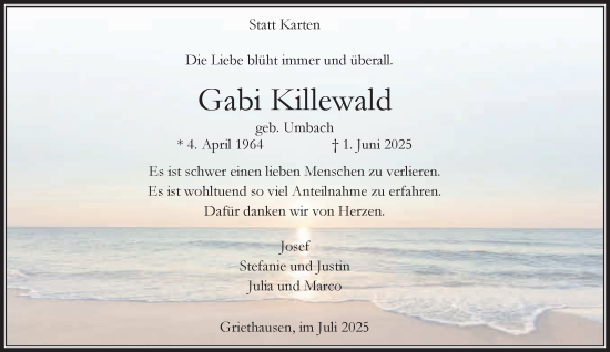 Traueranzeige von Gabi Killewald von NNA