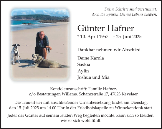 Traueranzeige von Günter Hafner von NNA