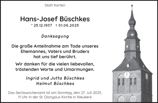 Traueranzeige von Hans-Josef Büschkes von NNA