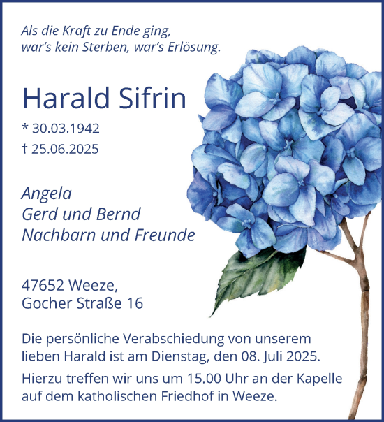 Traueranzeige von Harald Sifrin von NNA