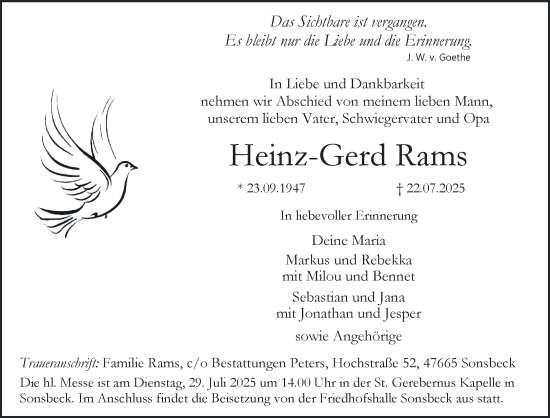 Traueranzeige von Heinz-Gerd Rams von NNA