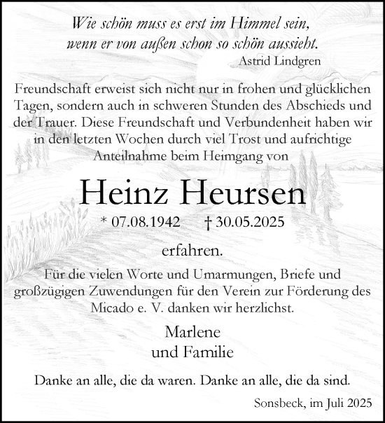 Traueranzeige von Heinz Heursen von NNA
