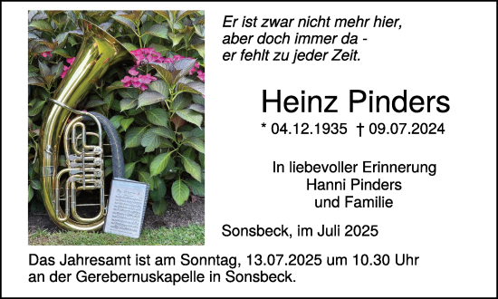 Traueranzeige von Heinz Pinders von NNA